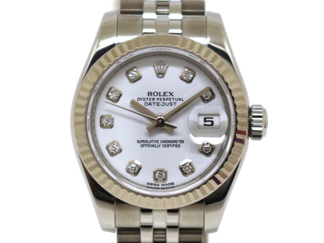 ランダム 2013年3月 正規　ROLEX　ロレックス　時計　デイトジャスト　179174G　10ポイントダイヤ　ホワイト文字盤　レディース　 オートマチック　（2148103308048）【200】