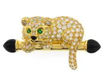 Van Cleef & Arpels ヴァンクリーフ&アーペル アニマルブローチ/K18イエローゴールド/エメラルド/オニキス/ダイヤモンド 重さ約10.8g【472】SJ