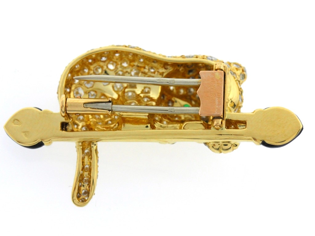 Van Cleef & Arpels ヴァンクリーフ&アーペル アニマルブローチ/K18イエローゴールド/エメラルド/オニキス/ダイヤモンド 重さ約10.8g【472】SJ