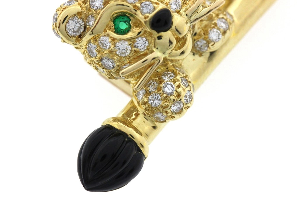 Van Cleef & Arpels ヴァンクリーフ&アーペル アニマルブローチ/K18イエローゴールド/エメラルド/オニキス/ダイヤモンド 重さ約10.8g【472】SJ