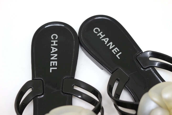 CHANEL シャネル 靴 サンダル レディース38 ブラック カメリア ラバー