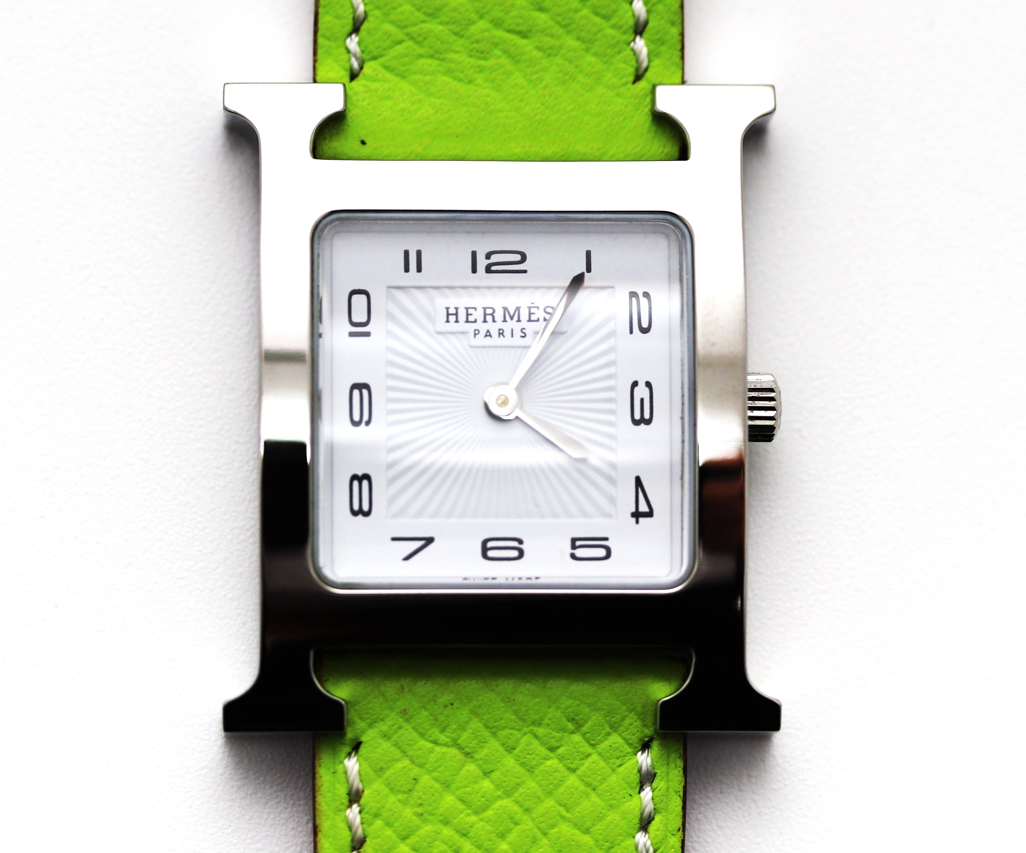 HERMES H Watch, Stainless Steel with Leather Strap, Battery