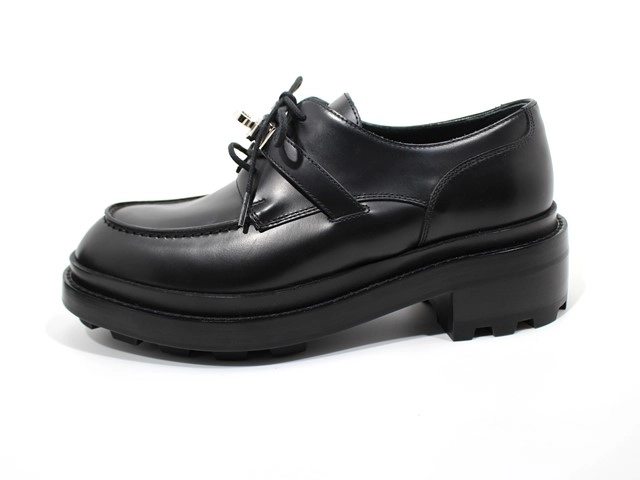 HERMES エルメス ファーストシューズ レディース37ハーフ ブラック/シルバー金具 ヴォー・グラッセ H222072Z 2143000656940 【432】