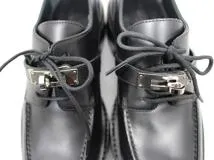 HERMES　エルメス　ファーストシューズ　レディース37ハーフ　ブラック/シルバー金具　ヴォー・グラッセ　H222072Z　2143000656940　【432】