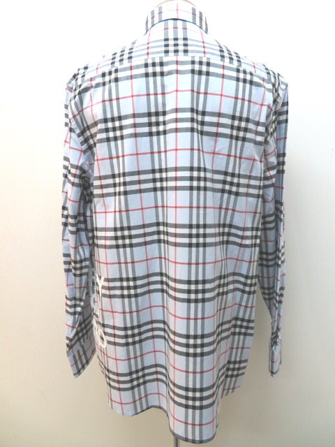 Burberry バーバリー 長袖 シャツ メンズ M ライトブルー ホワイト ブラック チェック コットン 432 の購入なら 質 の大黒屋 公式