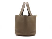 HERMES エルメス ピコタンロックMM ハンドバッグ エトゥープ GP ゴールド金具 2120000327728【200】