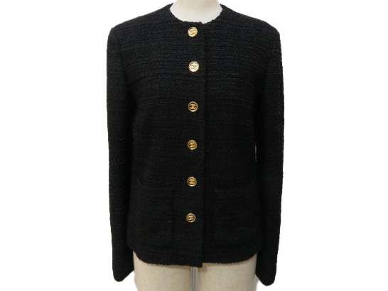 CHANEL シャネル ツイードジャケット レディース38 ブラック  