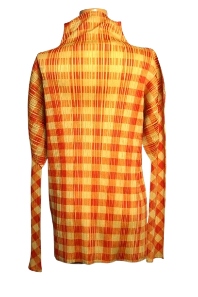 PLEATS PLEASE プリーツプリーズ チェック 長袖タートルネック レディース4 オレンジ ポリエステル PP54-JK604