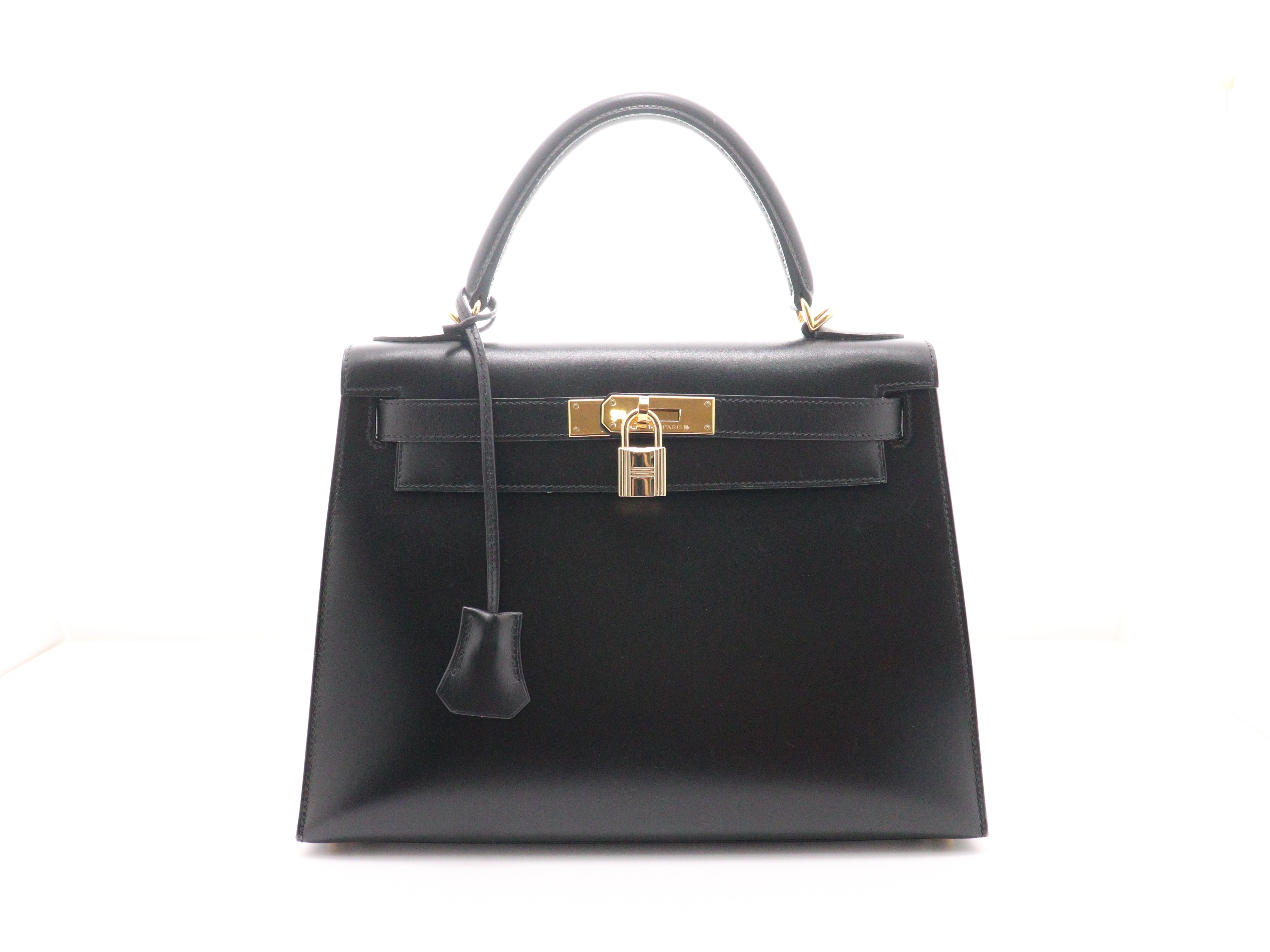 HERMES エルメス ケリー28 ブラック ゴールド金具 ボックスカーフ 口G