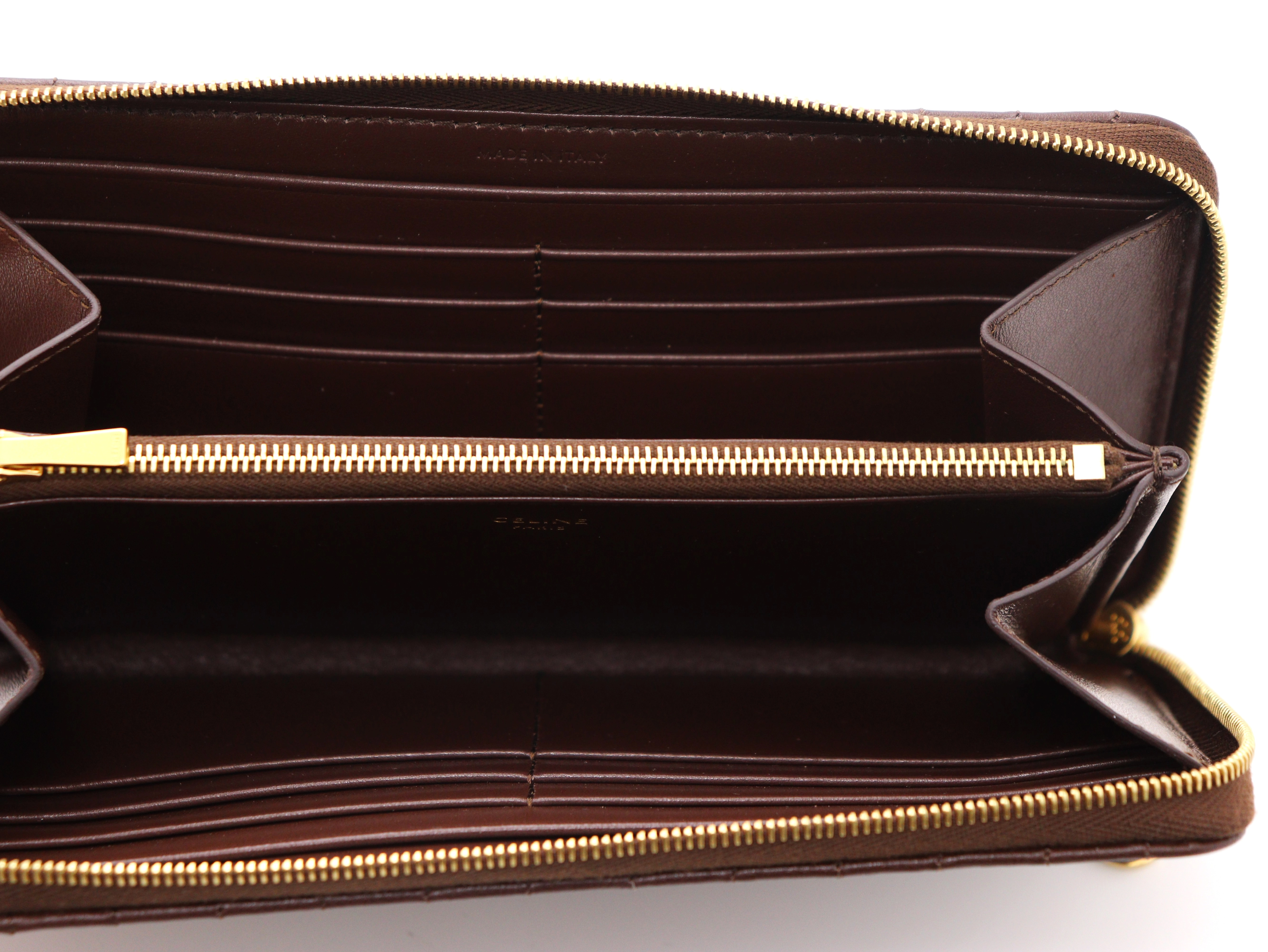 CELINE　セリーヌ　Cチャーム　ラージジップドウォレット　ダークブラウン　レザー　【471】L