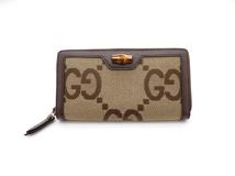 GUCCI　グッチ　バンブー　GGジャンボ　ジップアラウンドロングウォレット　ベージュ　キャンバス【471】I