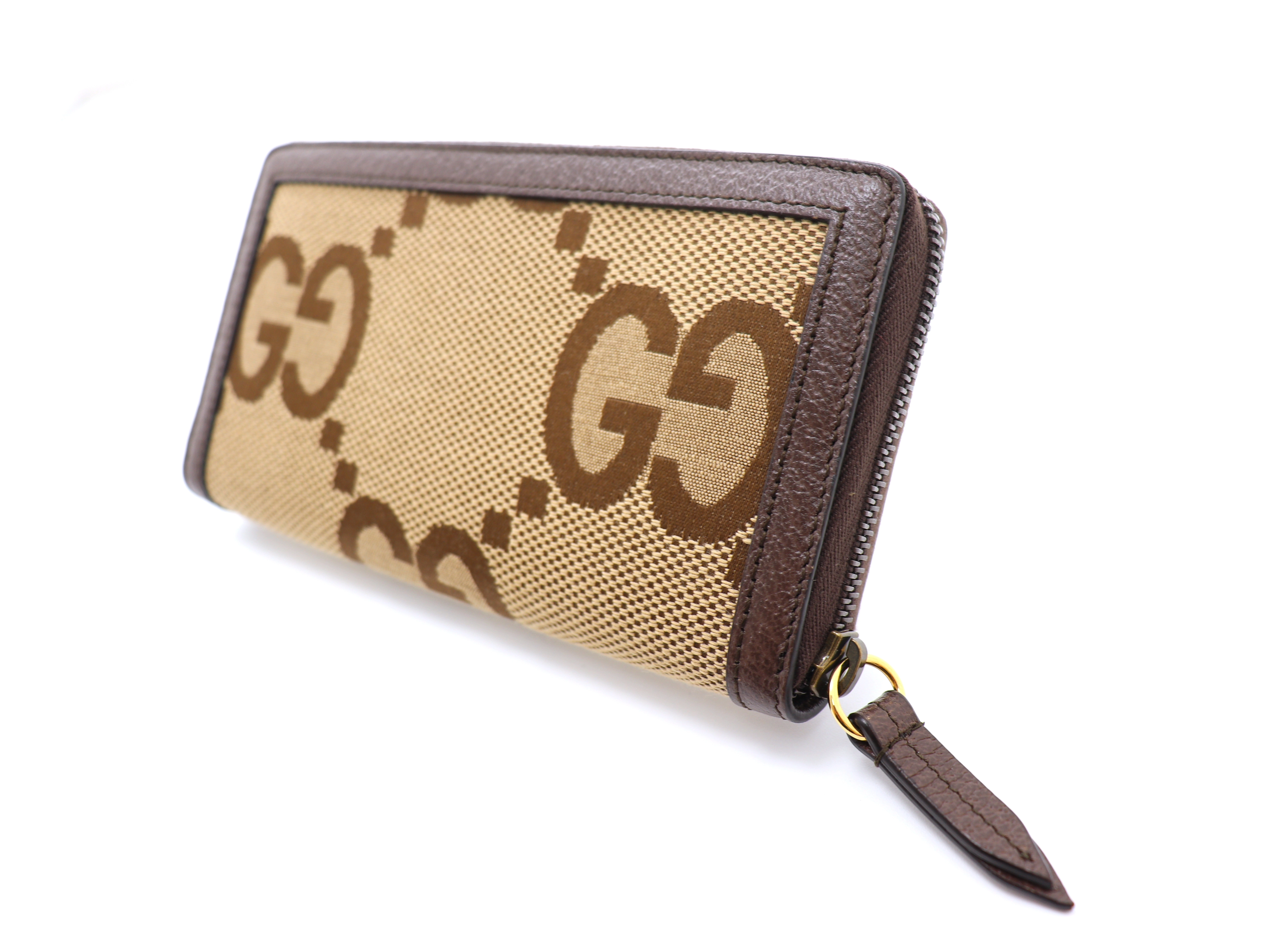 GUCCI　グッチ　バンブー　GGジャンボ　ジップアラウンドロングウォレット　ベージュ　キャンバス【471】I