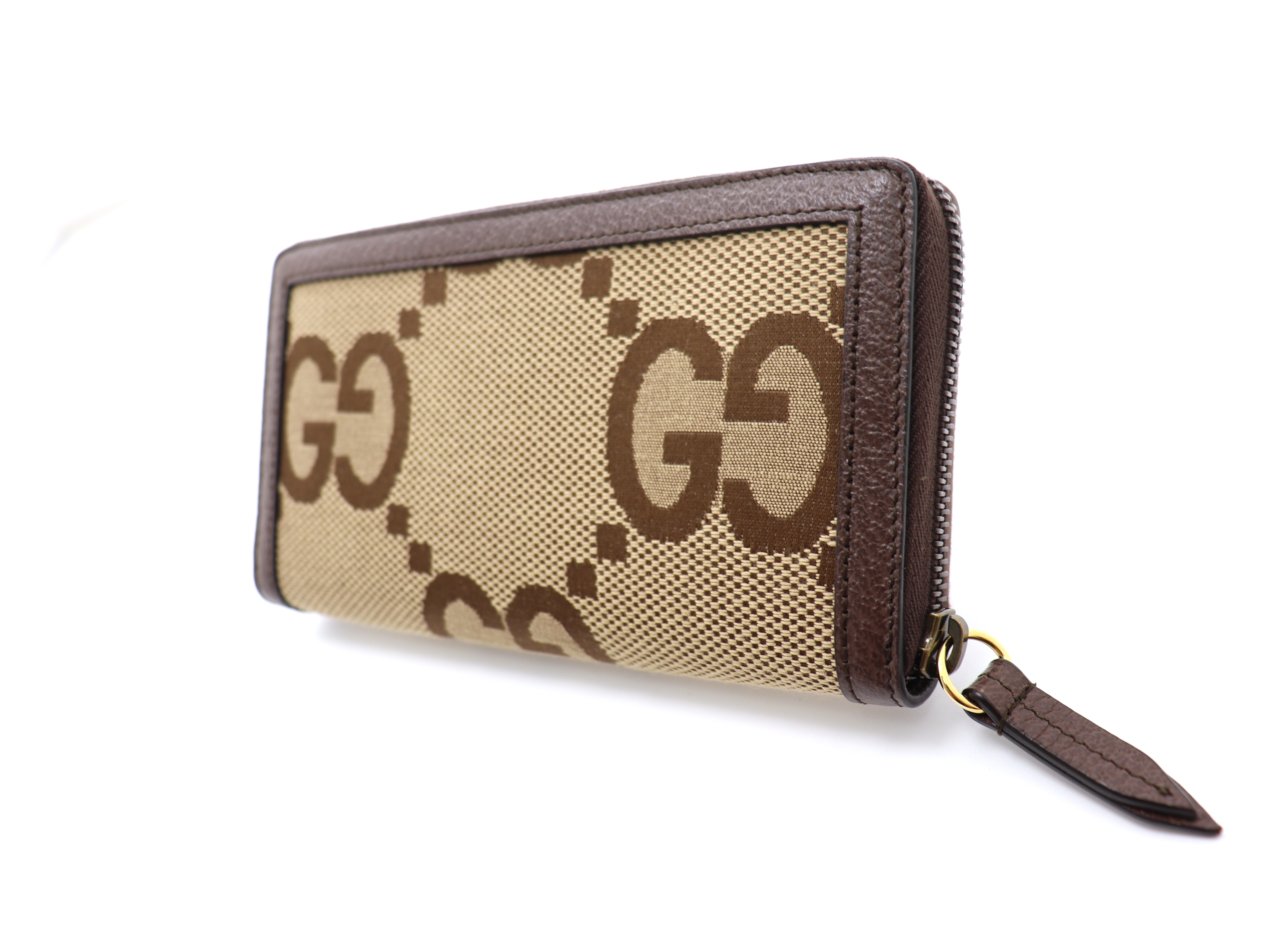 GUCCI　グッチ　バンブー　GGジャンボ　ジップアラウンドロングウォレット　ベージュ　キャンバス【471】I