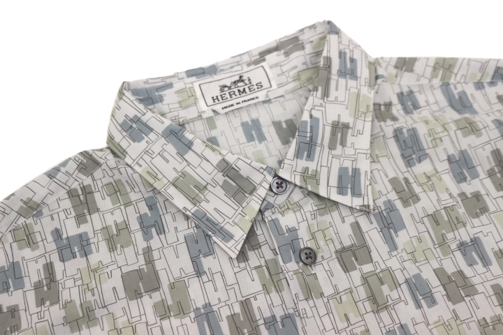 HERMES エルメス Hモチーフ Coups de Goua'H長袖シャツ メンズ16/41 マルチカラー コットン H366500HD66 2143000675118 【432】