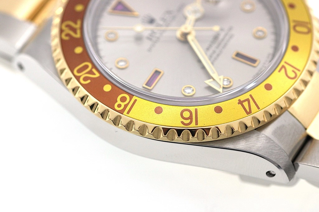 A番 ROLEX ロレックス 腕時計 GMTマスターⅡ16713RG ステンレス/K18イエローゴールド 3Pルビー/8Pダイヤモンドグレー文字盤 トリチウム 自動巻【472】SJ