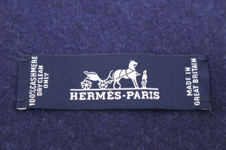 HERMES エルメス マフラー カシミヤ100％ ブルー ネイビー 紺