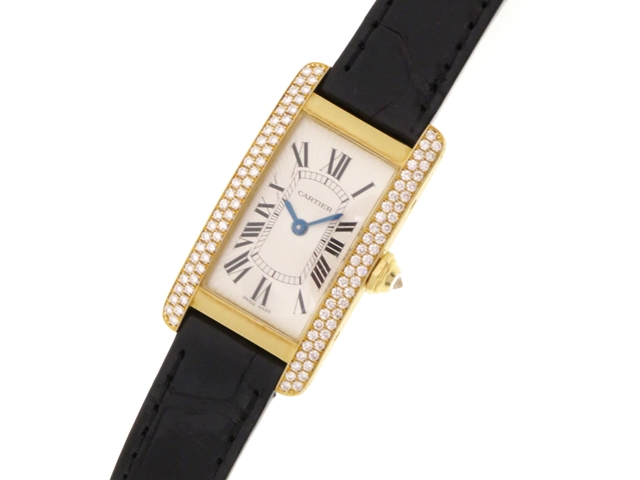 Cartier カルティエ 時計 タンクアメリカンSM・ダイヤベゼル 革
