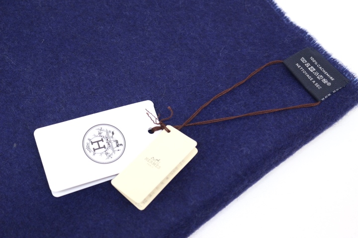 HERMES エルメス マフラー カシミヤ100% ブルー ネイビー 紺 HERMES エルメス マフラー カシミヤ100% ブルー ネイビー 紺