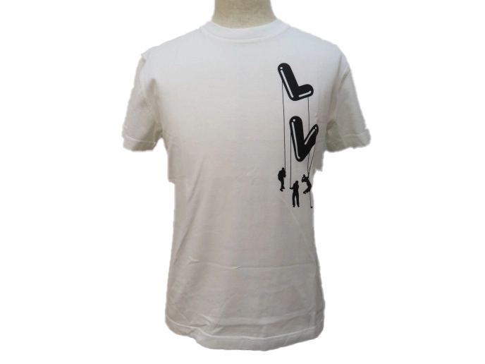 LOUIS VUITTON　ルイヴィトン　フロウティングプリントTシャツ　メンズS　ホワイト/ブラック　コットン　RM211NGPHKY86W　2143200546287　【432】