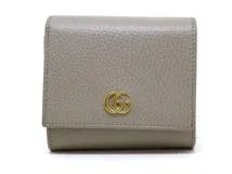 GUCCI　グッチ　ダブルＧ　ミディアムウォレット　財布　ライトグレー　レザー　598587　【200】