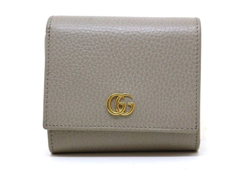 GUCCI　グッチ　ダブルＧ　ミディアムウォレット　財布　ライトグレー　レザー　598587　【200】