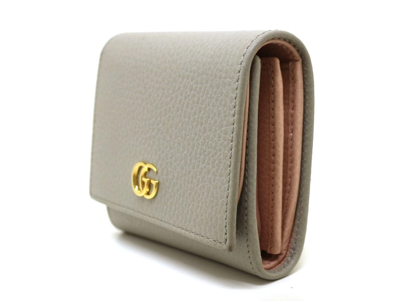 GUCCI　グッチ　ダブルＧ　ミディアムウォレット　財布　ライトグレー　レザー　598587　【200】