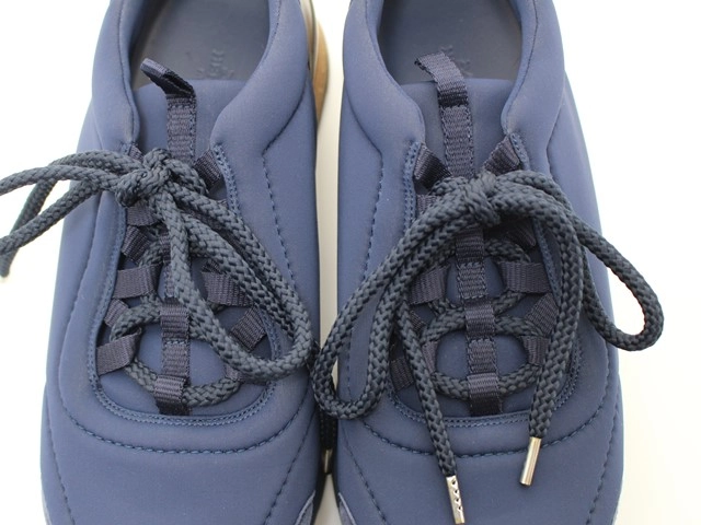 HERMES エルメス 靴 マイルス ローカットスニーカー メンズ41ハーフ ネイビー ブラック ブラウン ファブリック レザー H162357Z (2120500223650) 【200】