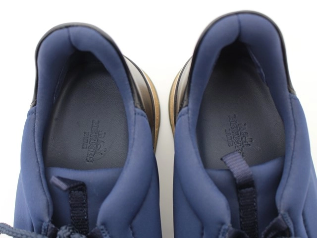 HERMES エルメス 靴 マイルス ローカットスニーカー メンズ41ハーフ ネイビー ブラック ブラウン ファブリック レザー H162357Z (2120500223650) 【200】