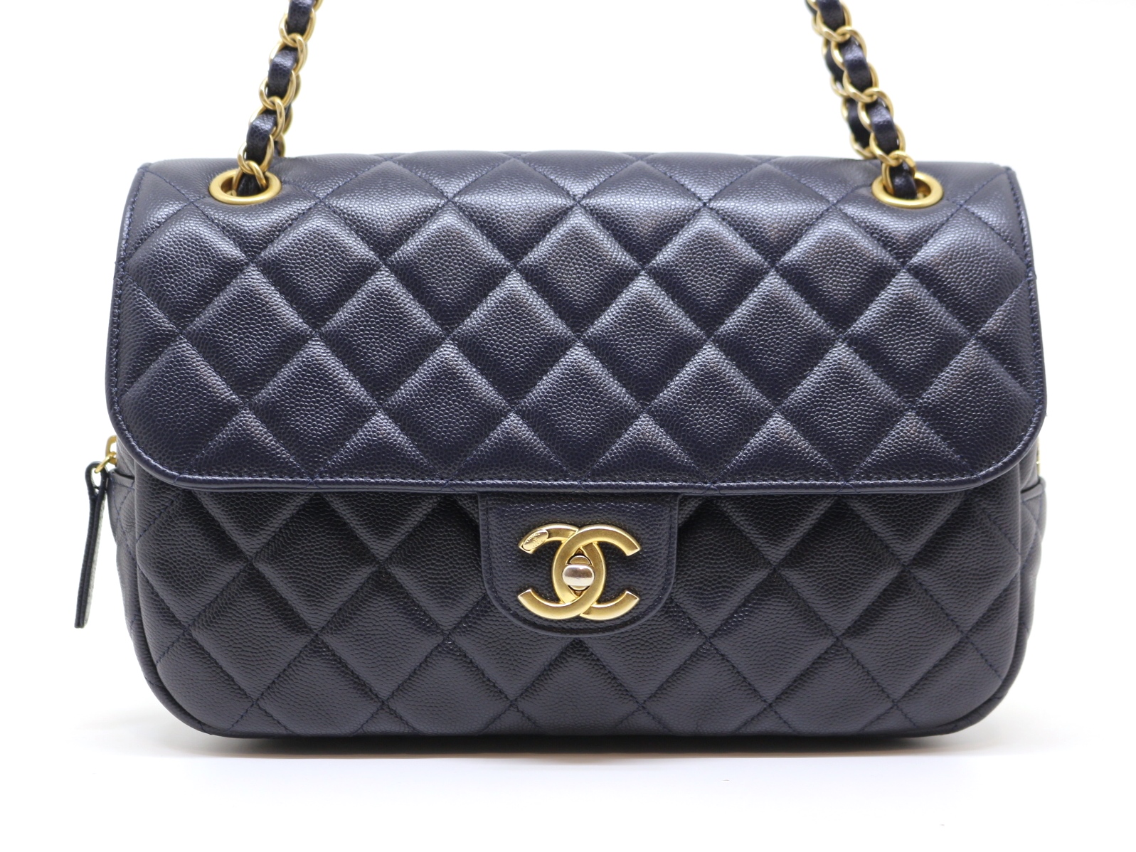 CHANEL シャネル マトラッセ Ｗチェーンショルダーバッグ ネイビー GP ゴールド金具 キャビアスキン AS3547 B09212 NK29  2120000292941【200】