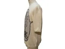 DIOR×Shawn Stussy　ディオール×ショーンステューシー　メッセージニットTシャツ　メンズS　アイボリー/ブラック　シルク　033M633AT376　2143200546331　【432】