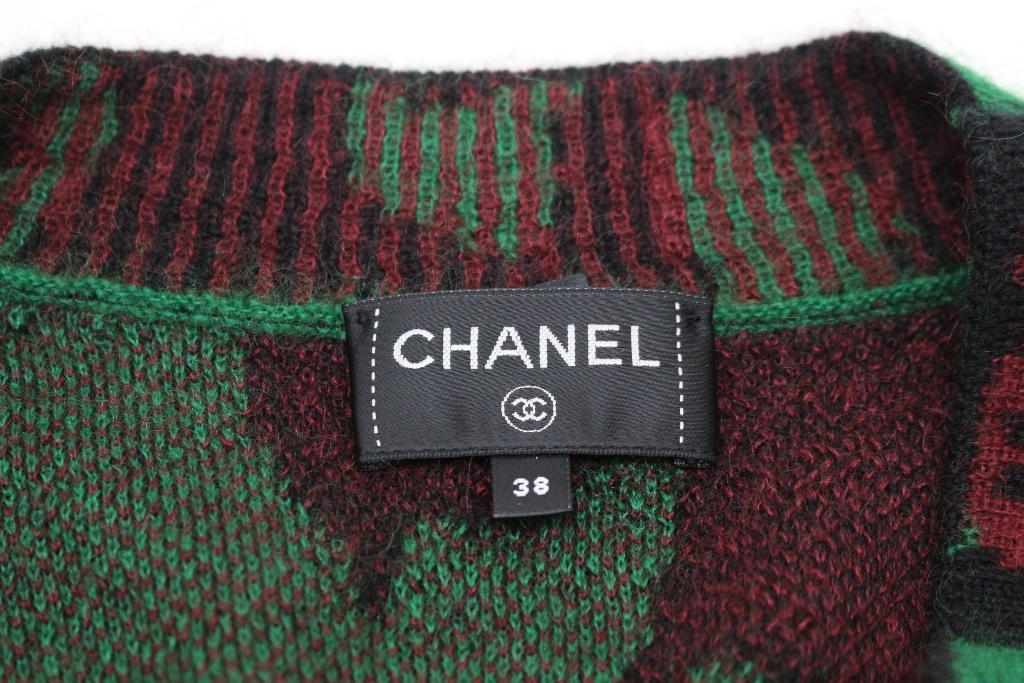 CHANEL シャネル カーディガン 23AW レディース38 グリーン ボルドー