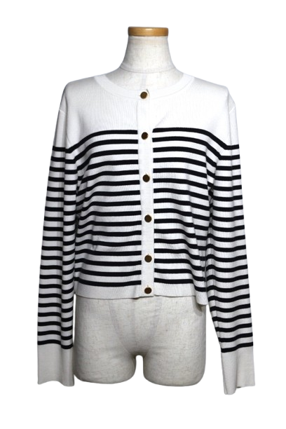 フォクシー　カーディガン　ホワイト　42 FOXEY フォクシー ニットカーディガン レディース42ホワイト ボーダー