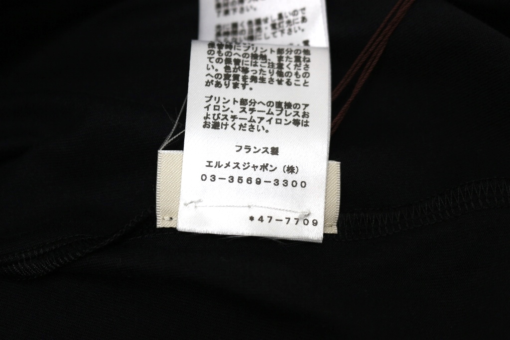 HERMES◆エンブレム/Tシャツ/36/コットン/BLK/無地/ HERMES エルメス Tシャツ レディース36 ブラック コットン