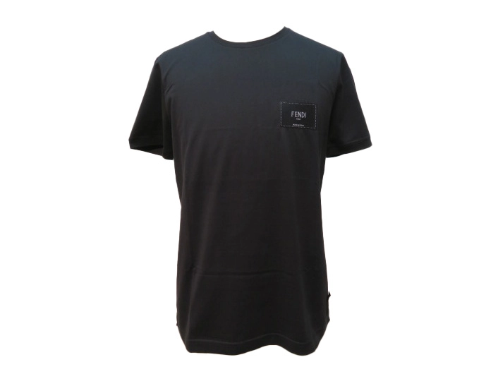 FENDI　フェンディ　ブラックジャージー　Tシャツ　メンズM　ブラック　コットン　FY0894A9RLF0QA1　2143200546201　【432】