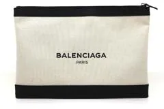 BALENCIAGA バレンシアガ ネイビークリップL ホワイト ブラック キャンバス レザー 2143100380998 【200】