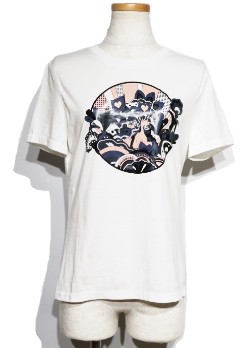 HERMES エルメス トップス Tシャツ レディース40 ホワイト ピンク ブラック コットン 2E4613DU マイクロ  カルトゥッシュ（2143000675026）【200】 の購入なら「質」の大黒屋（公式）