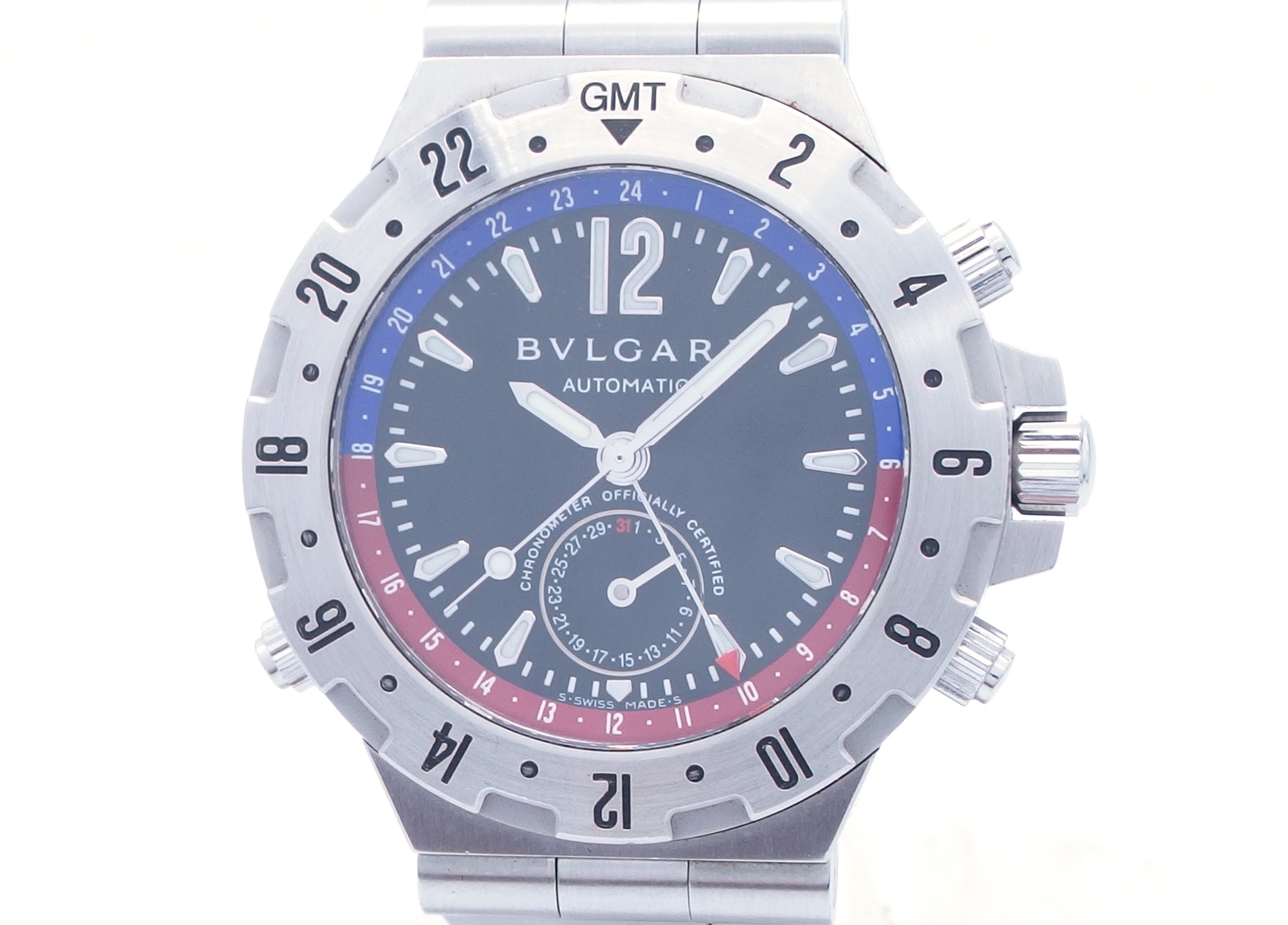 内部点検済 BVLGARI ブルガリ ディアゴノ プロフェッショナル GMT40S デイト シルバー SS ステンレス メンズ 自動巻き【6ヶ月保証】【腕時計】