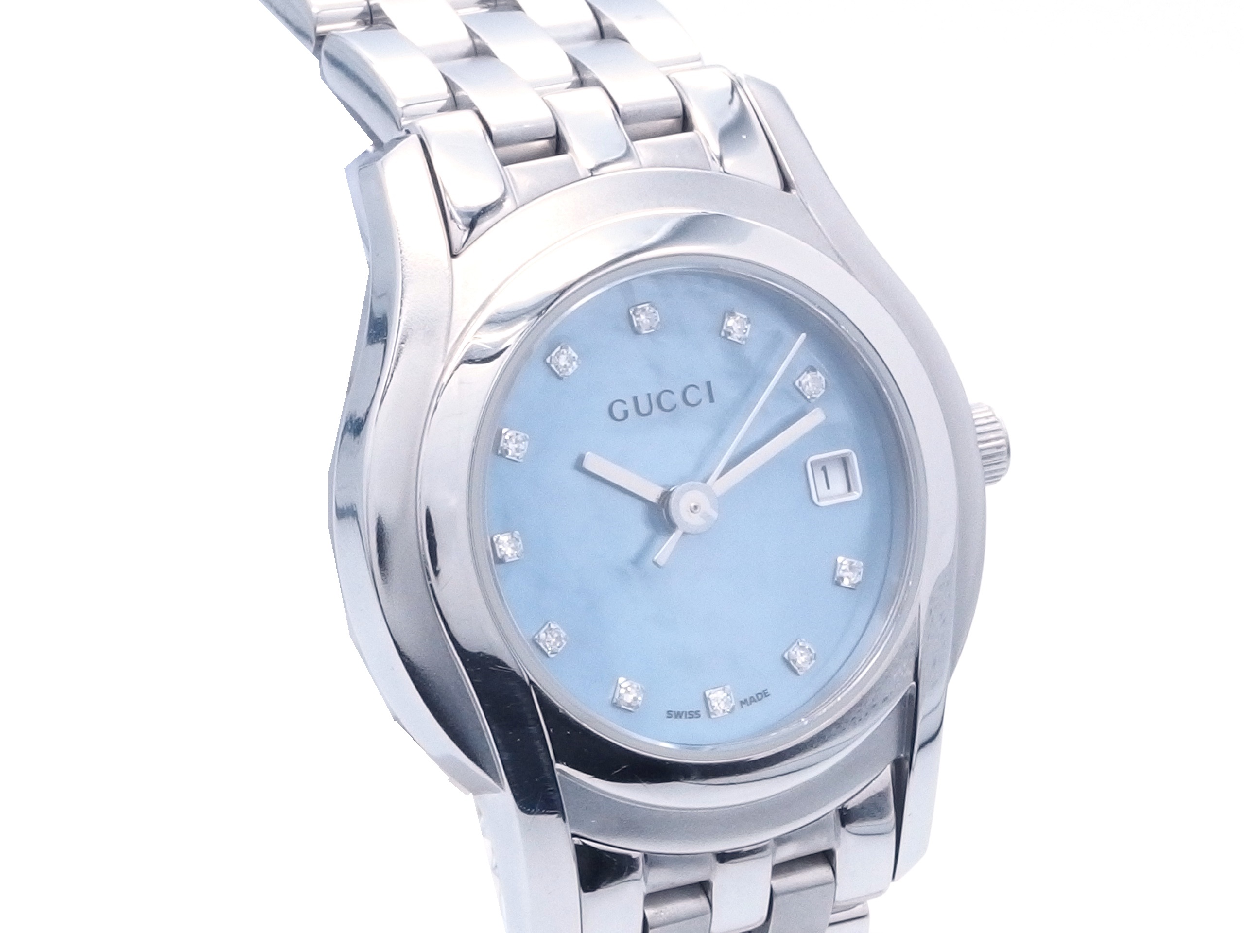 GUCCI グッチ 5500L 時計 クオーツ SS ブルーシェル【432】 の