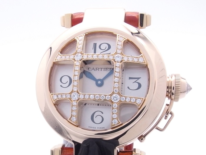 Cartier カルティエ パシャ 32 グリッド ダイヤ WJ11963G PG/革