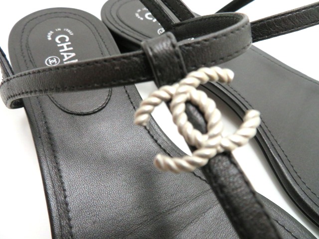 CHANEL シャネル サンダル トング ココマーク ブラック/シルバー