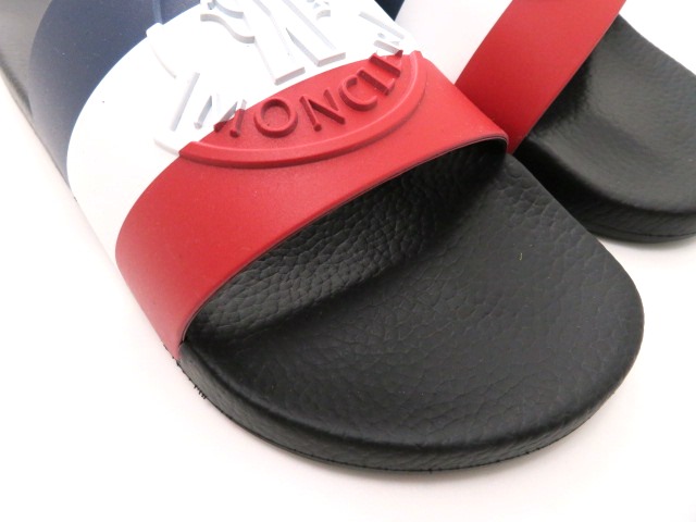 新品 43 モンクレール 定番トリコロールサンダル 黒 BASILE 16970