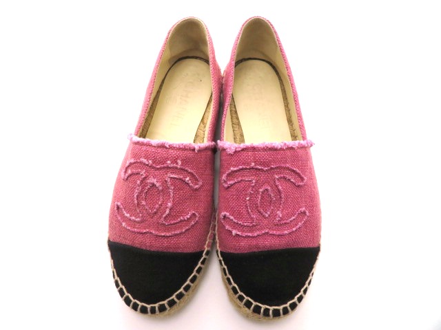 【ピンクのときめきで軽やかに】CHANEL エスパドリーユ ピンク CHANEL シャネル ココマーク レザー エスパドリーユ ピンク 36