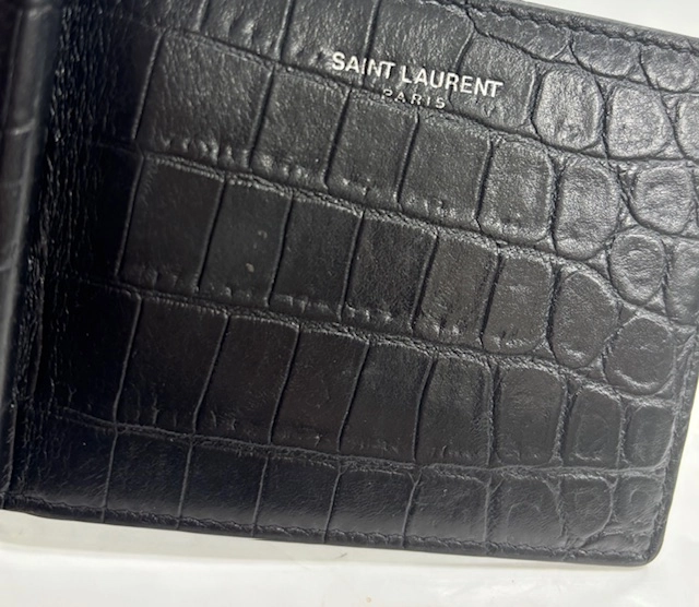 SAINTLAURENT　サンローラン　ビルクリップウォレット ブラック クロコ型押し　【472】YN