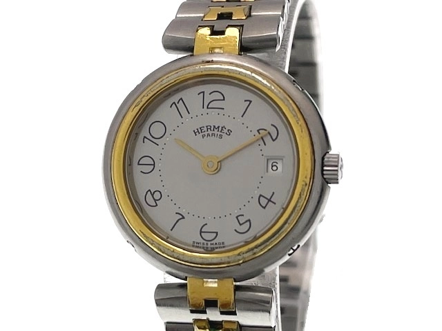 HERMES クォーツ腕時計 シルバー文字盤 HERMES エルメス レディース クォーツ プロフィール コンビ シルバー