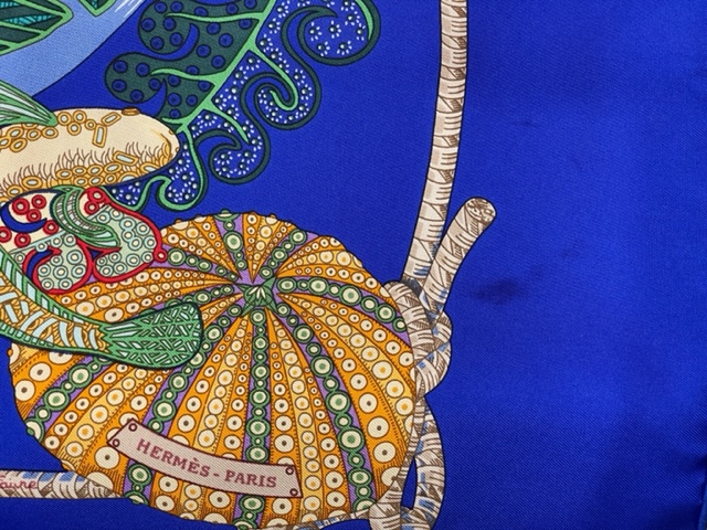 HERMES エルメス カレ90 Grands Fonds シルク100％ ブルー