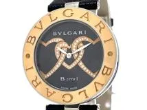 BVLGARI ブルガリ　レディース クオーツ　B-ZERO 1 トリプルハート BZP35S ブラック文字盤 ダイヤモンド K18PG/SS/レザー【472】HK
