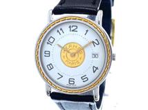 HERMES エルメス 男女兼用 クオーツ セリエ SE3.420 ホワイト文字盤 GP/SS/レザー 現状販売 社外レザー 社外ムーブメント【472】HK