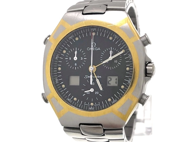 【現状販売】OMEGA オメガ　メンズ クオーツ　シーマスター ポラリス クロノグラフ ブラック文字盤 YG/SS【472】HK