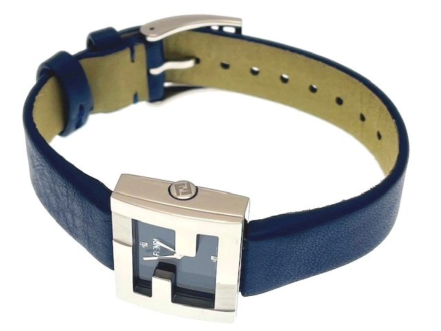 FENDI フェンディ レディース クォーツ レクタンギュラー F100102801 ネイビー文字盤 SS/レザー【472】HK