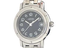 HERMES エルメス レディース クォーツ クリッパー CL4.210 ブラック文字盤 SS【472】HK